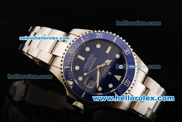 Rolex Submariner Oyster Perpetual Swiss ETA 2836 Automatic Movement Blue Dial with White Markers and Blue Ceramic Bezel - Click Image to Close